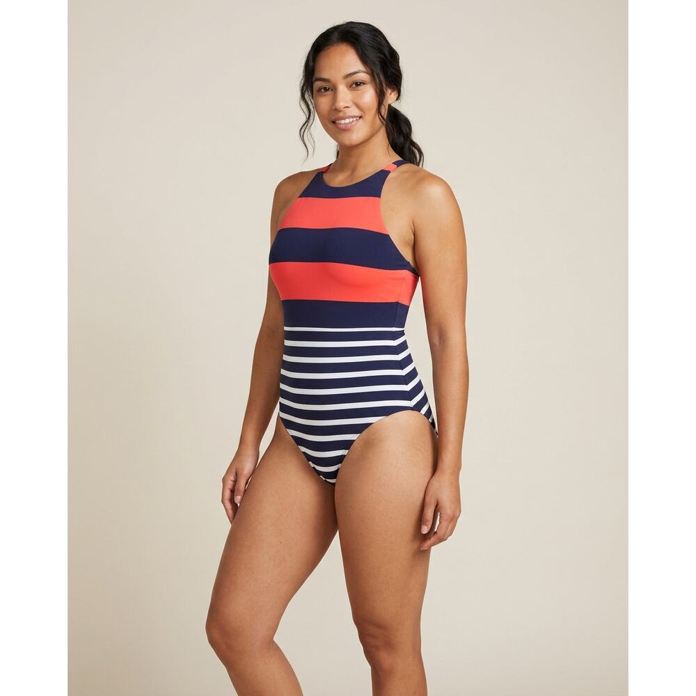 Nautica Red and Navy Blue Tummy Control Quick Dry  One Piece Swimsuit Size XL